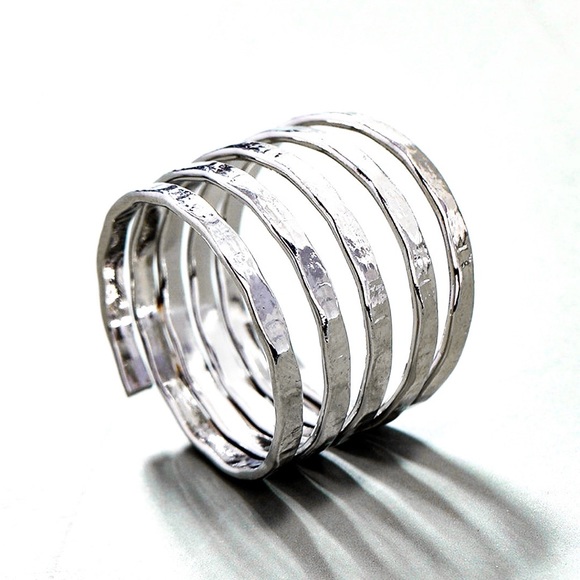 Any 2/$20! Silver Hammered Metal Layered Wrap Ring - Picture 3 of 7